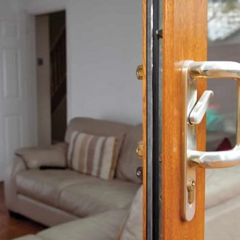 sliding patio door close up on the secure locking system