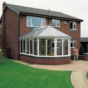 White uPVC victorian conservatory with french doors